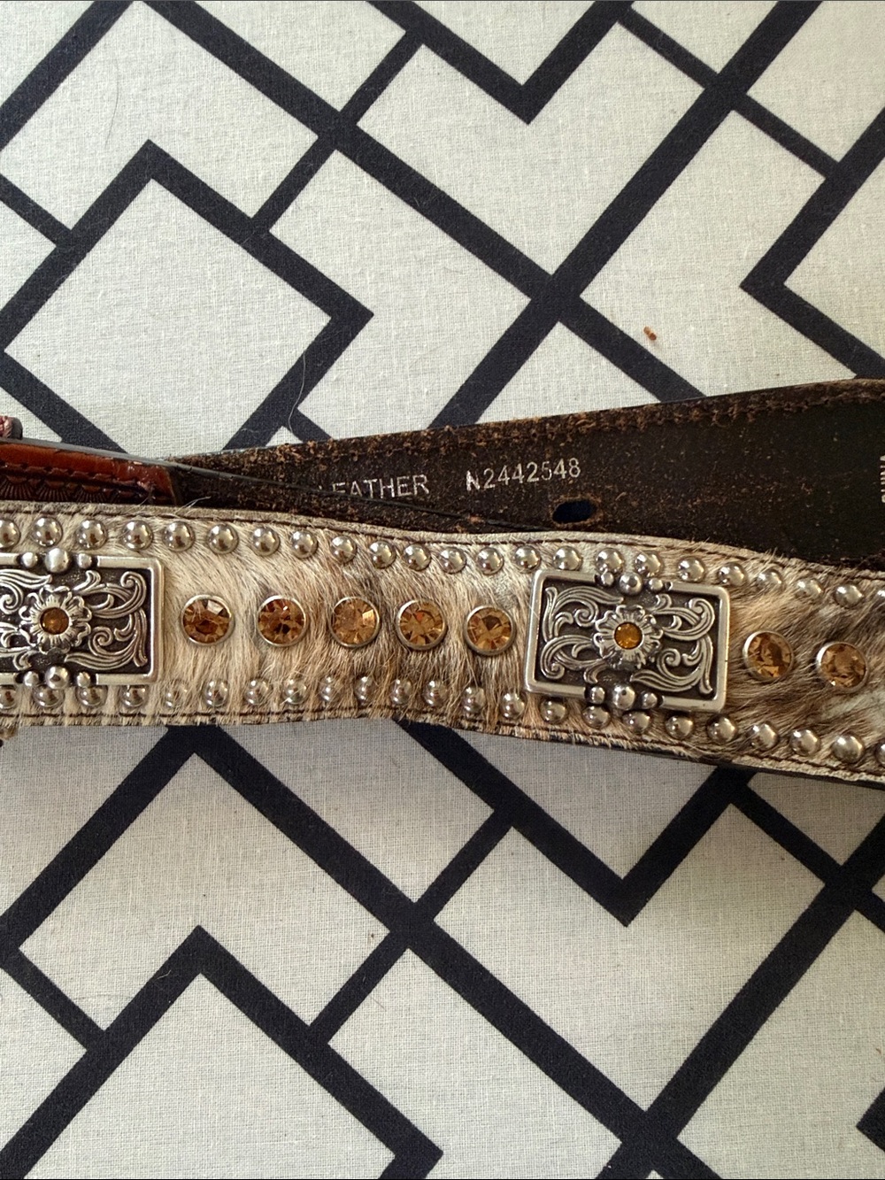 Nocona Genuine Leather and Cowhide Hair with Amber Rhinestones